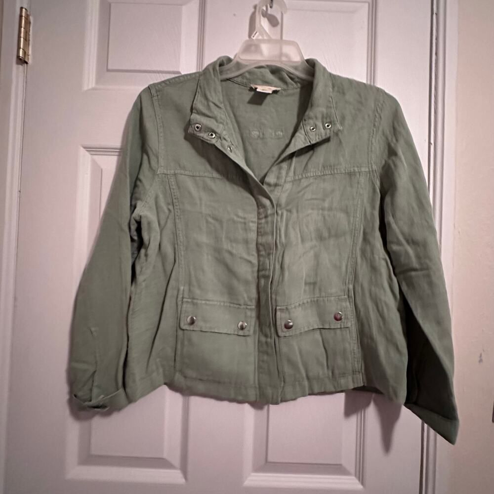 Christian Siriano Jacket Womans Size Large Sage Green Linen Utility Leightweigh